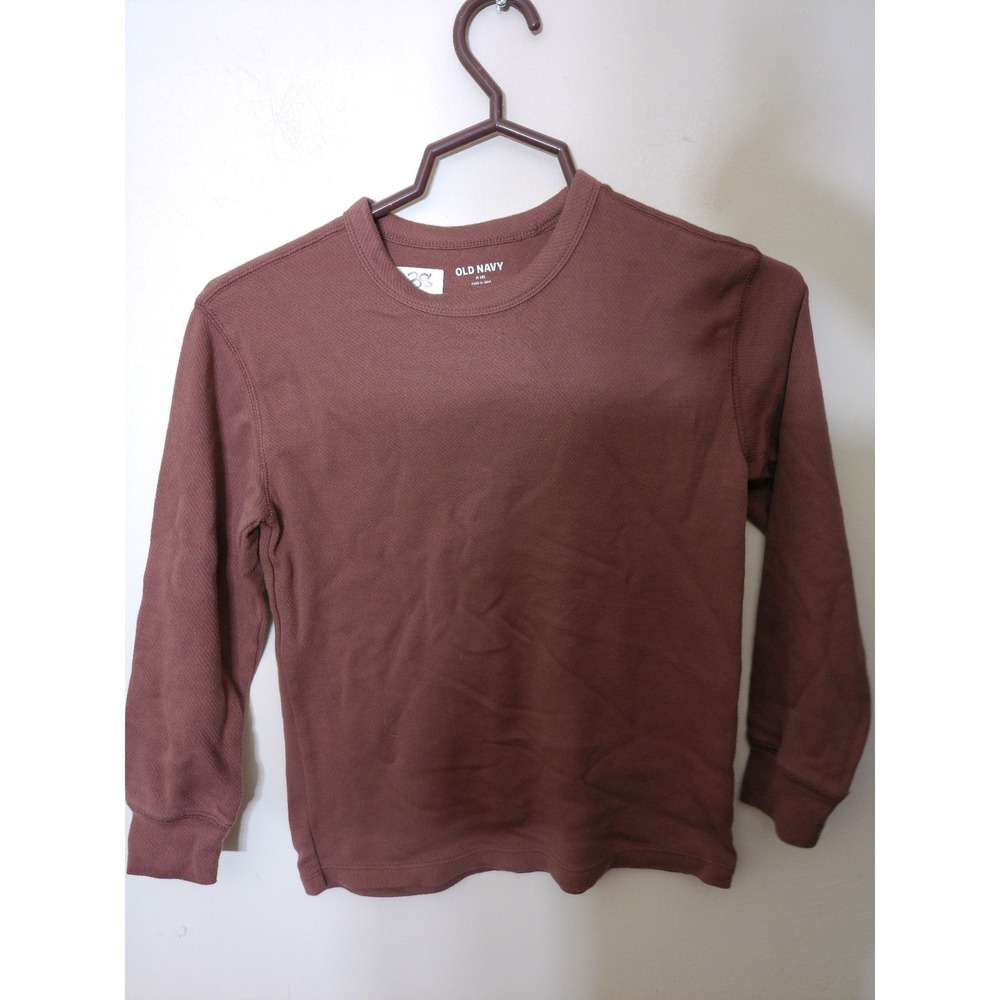 Old Navy Thermal Shirt Youth M 8 Brown Waffle Knit Long Sleeve Casual Basic